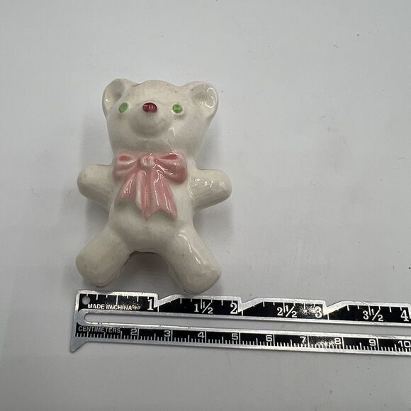 Rare Vintage Macrame Ceramic Bead Baby Bear Girl Pink Bow Figurine Stuffy Lovie - Picture 7 of 7